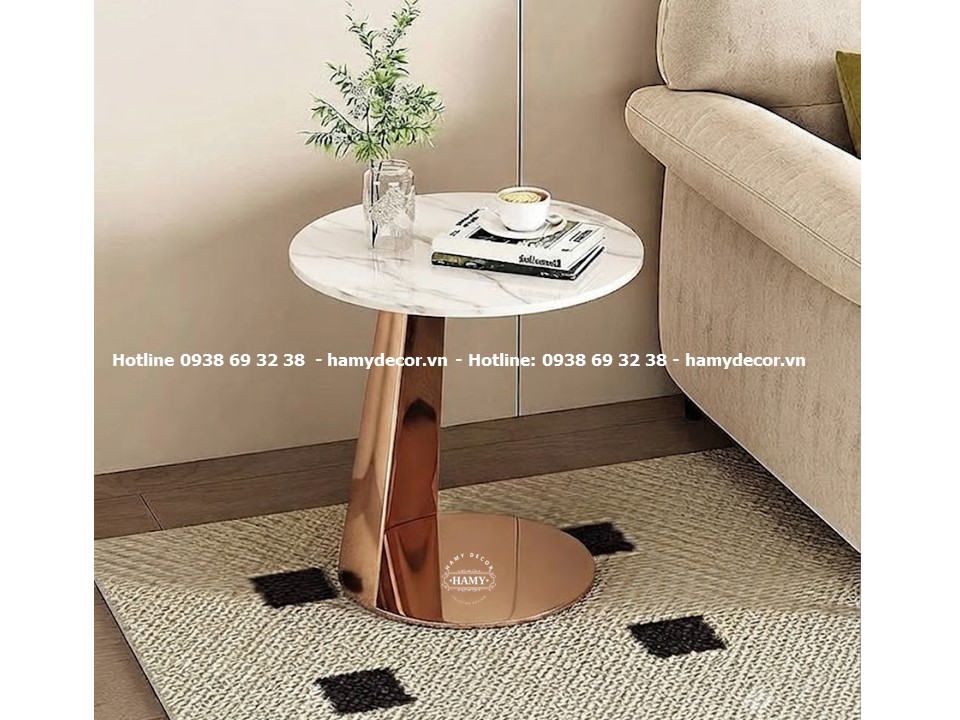 Bàn phụ (side table/tab sofa) Chân và đế bàn (Inox hồng bóng / Rose Gold Mirror Stainless Steel)