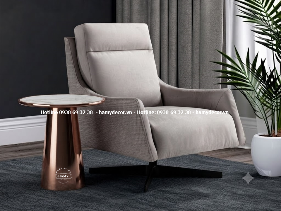 Tab sofa chân trụ tròn inox mạ vàng hồng bóng gương