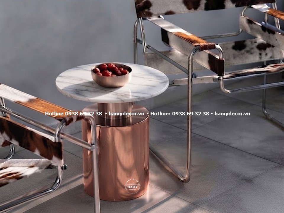 Bàn phụ sofa inox màu đồng hồng bóng 