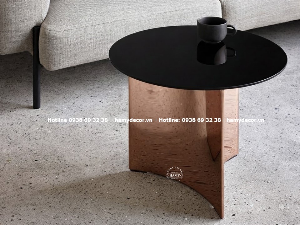 Bàn phụ sofa chân inox đồng hồng bóng