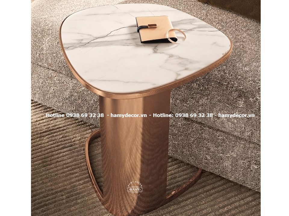 Bàn phụ sofa Mặt bàn hình dáng viên sỏi uốn lượn 