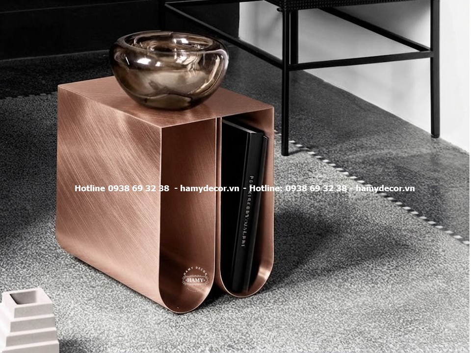 Tab sofa, bàn phụ sofa inox đồng hồng xước hình chữ U 