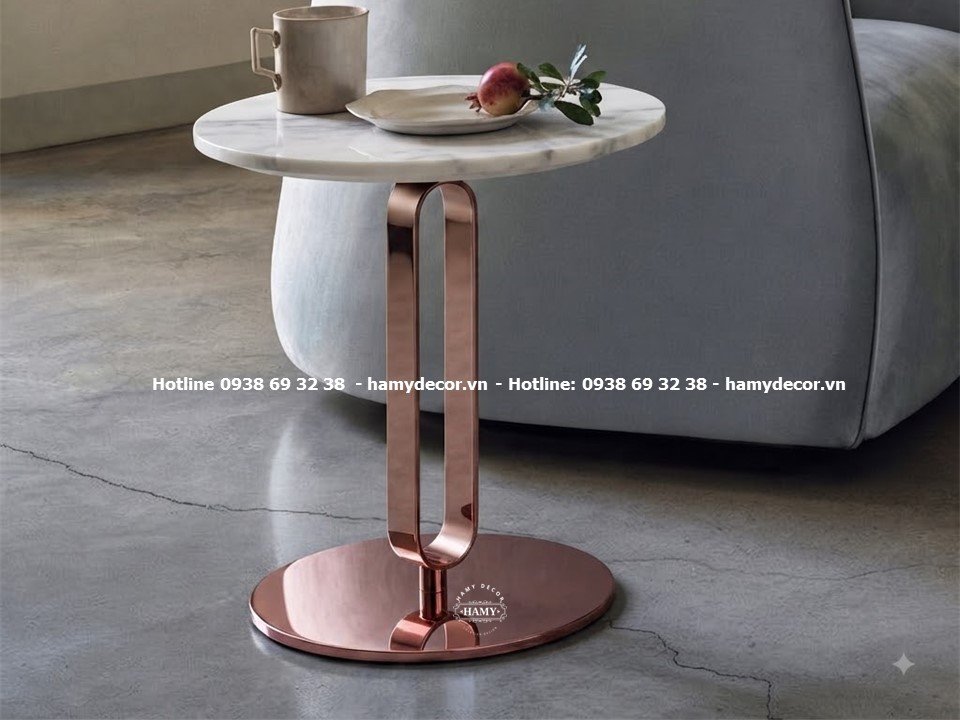 Bàn phụ sofa chân inox hồng đồng bóng thiết kế tinh tế, nhỏ gọn