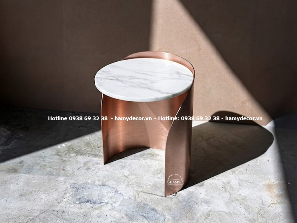 Bàn tab sofa ( bàn phụ sofa)  inox tấm màu đồng hồng