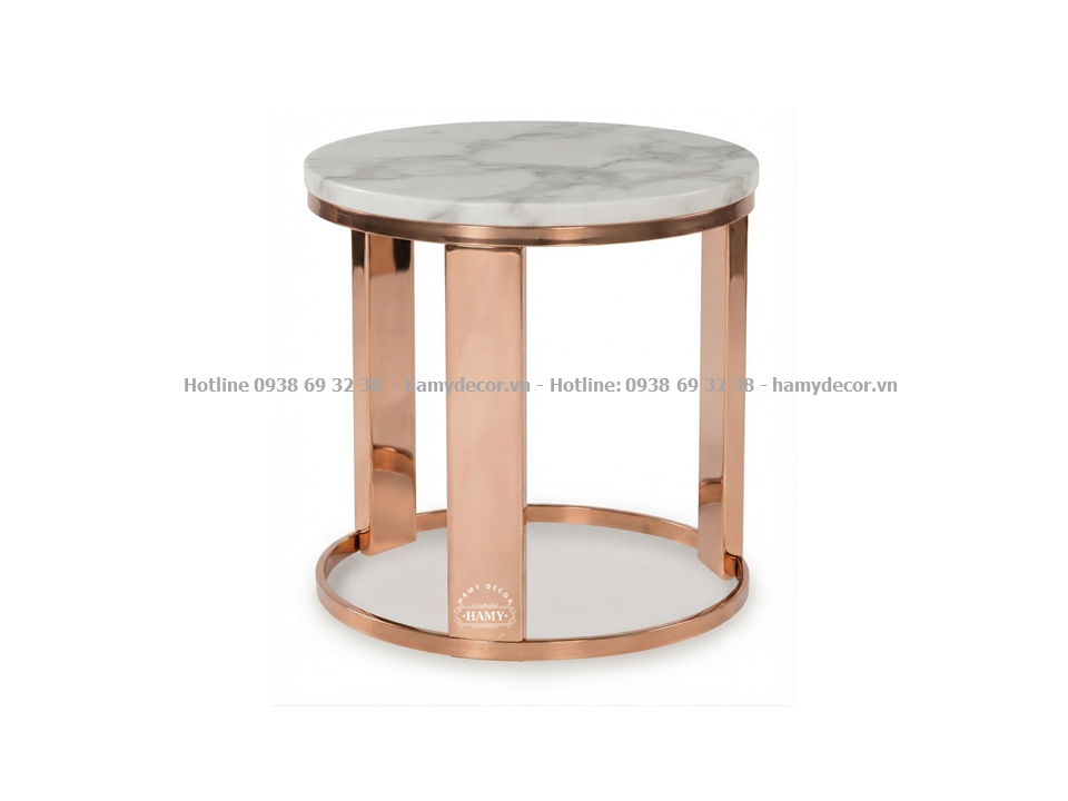 Bàn cạnh sofa chân inox vàng hồng