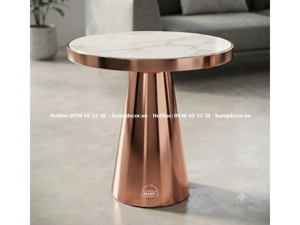 Side Table Sự kết hợp hoàn hảo Inox 304 mạ vàng hồng và đá trắng vân mây trong nội thất